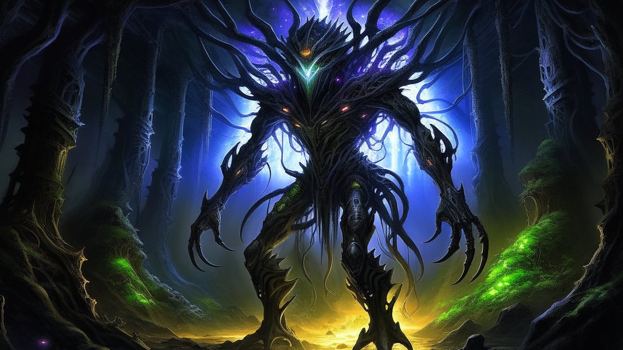 Dark Forest Entity Amidst Mystical Glow