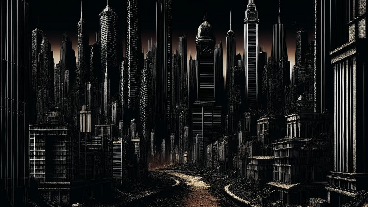 Dark Futuristic Cityscape at Dusk