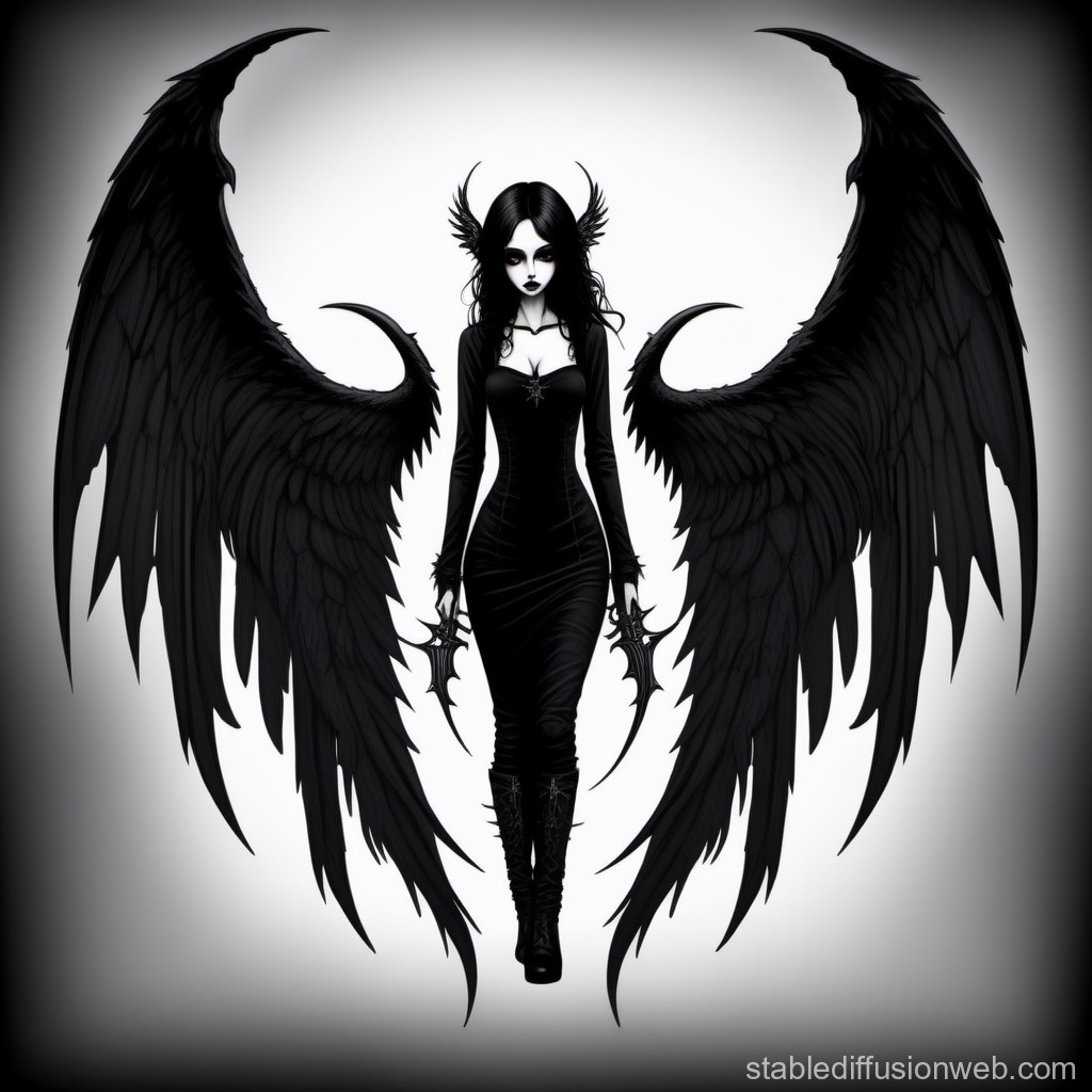 Dark Gothic Angel with Black Wings and Claws