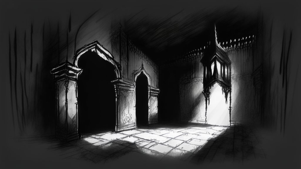Dark Gothic Interior with Dramatic Light