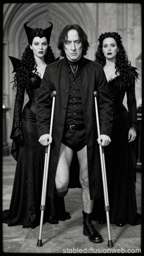 Dark Gothic Trio with Crutches in Black and White