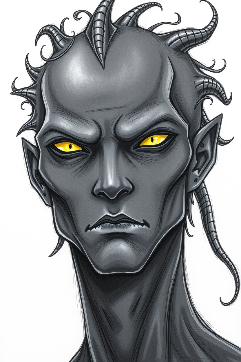 Dark Horned Humanoid with Piercing Yellow Eyes