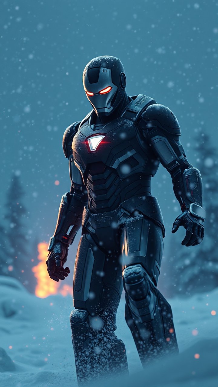 Dark Ironman in Snowy Winter Night