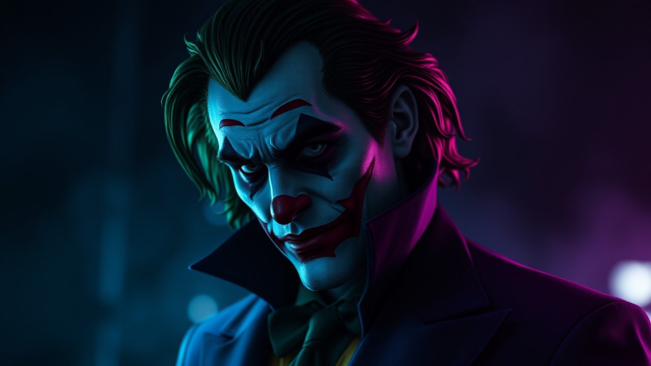 Dark Joker Portrait in Neon Shadows