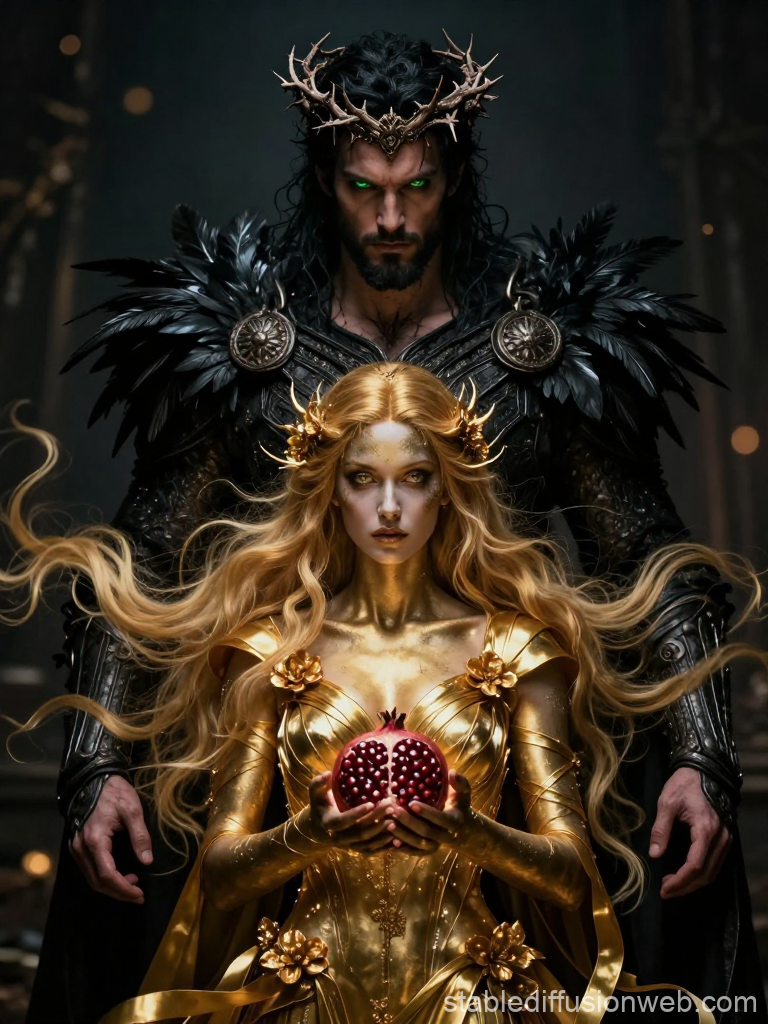 Dark King and Golden Queen with Enchanted Pomegranate
