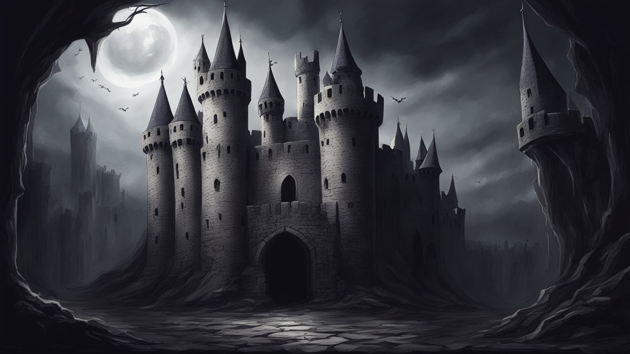 Dark Medieval Castle Under Full Moon