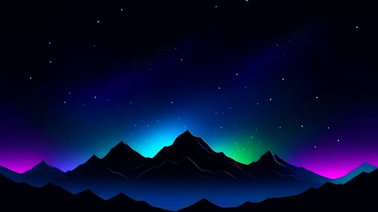 Dark Mountain Silhouettes Under a Starry Night Sky