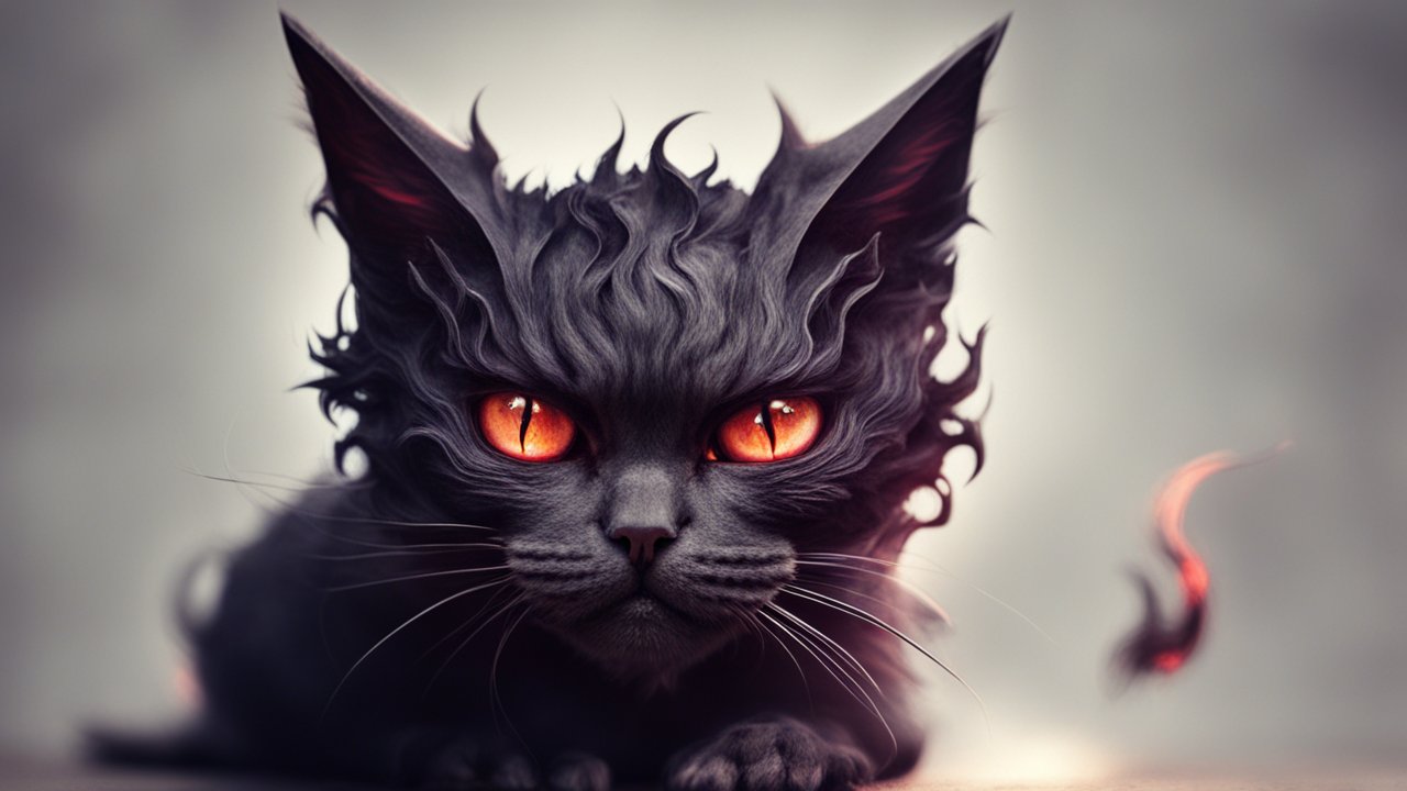 Dark Mystical Cat with Fiery Eyes