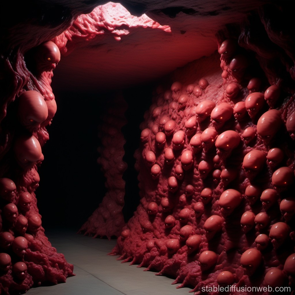 Dark Organic Tunnel with Alien-Like Growths