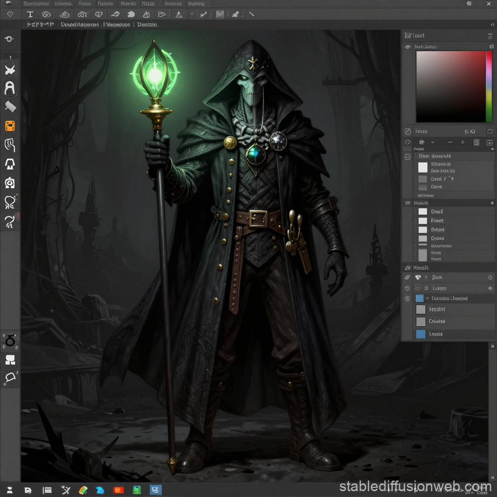 Dark Plague Doctor with Glowing Green Staff