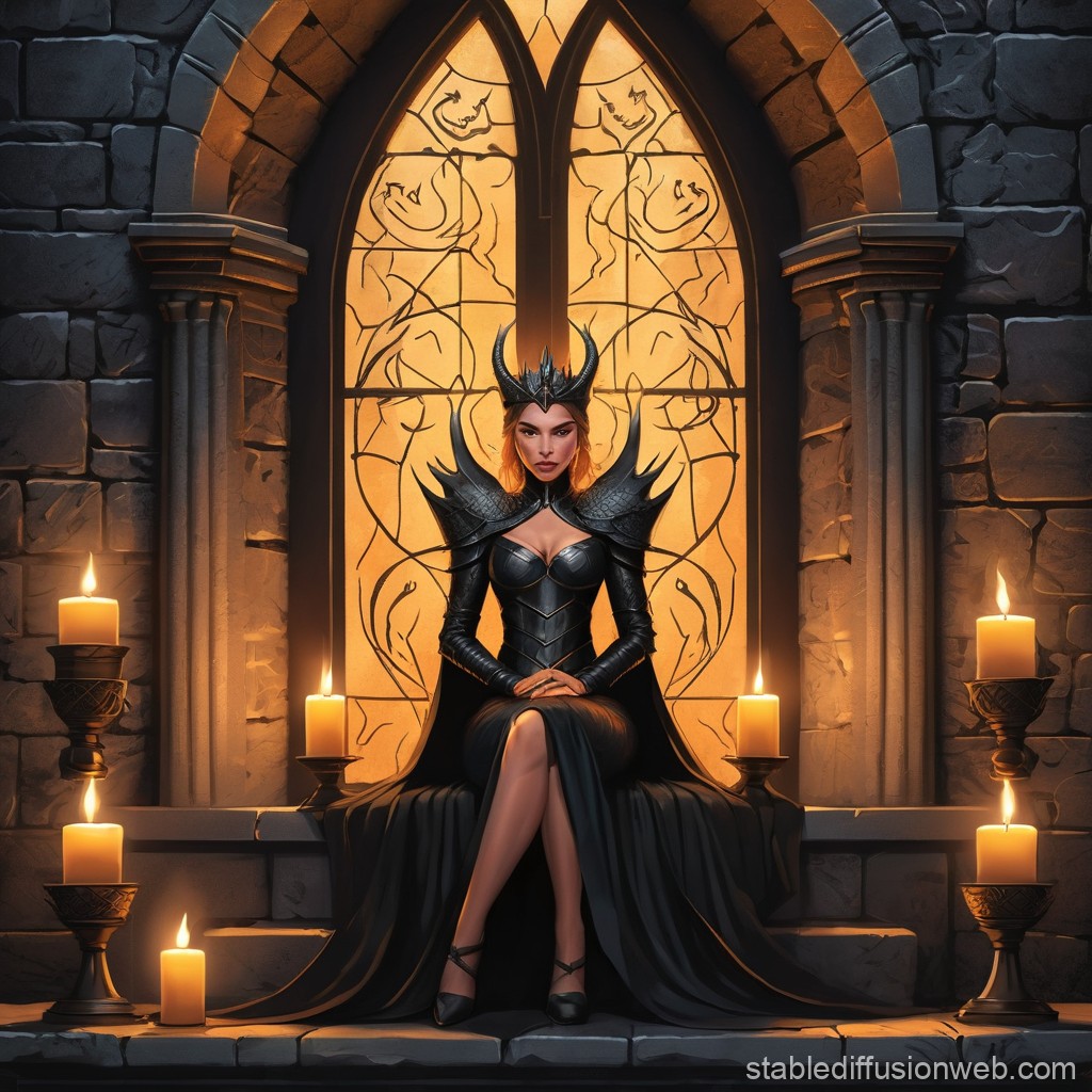 Dark Queen in Gothic Throne Room with Candles