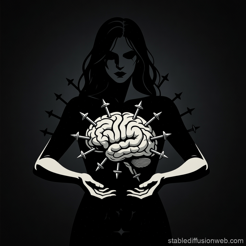 Dark Silhouette Woman Holding Pierced Brain
