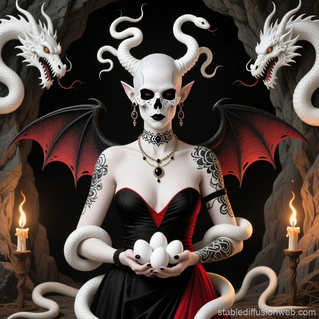 Dark Sorceress with Serpents and Dragon Wings