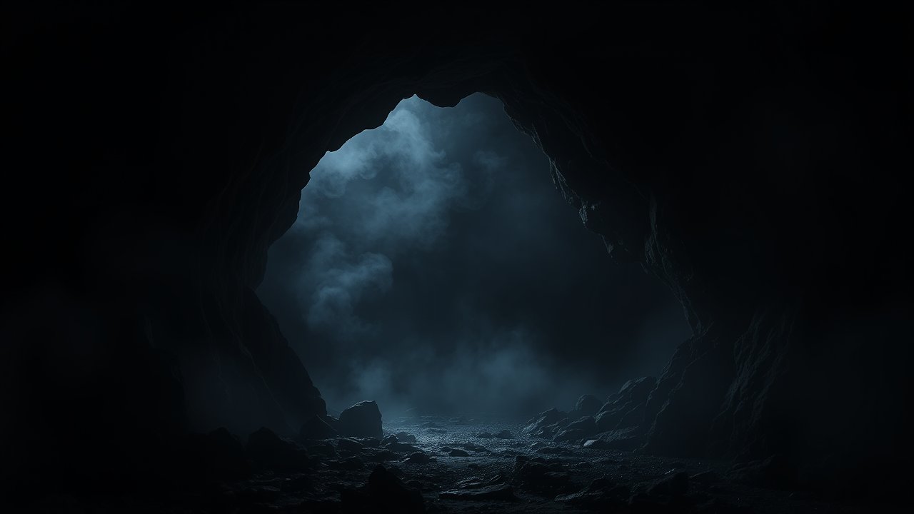 Dark Spooky Cave Entrance with Mist