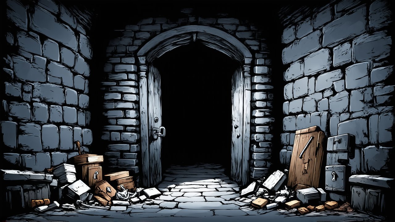 Dark Stone Dungeon Entrance with Scattered Debris