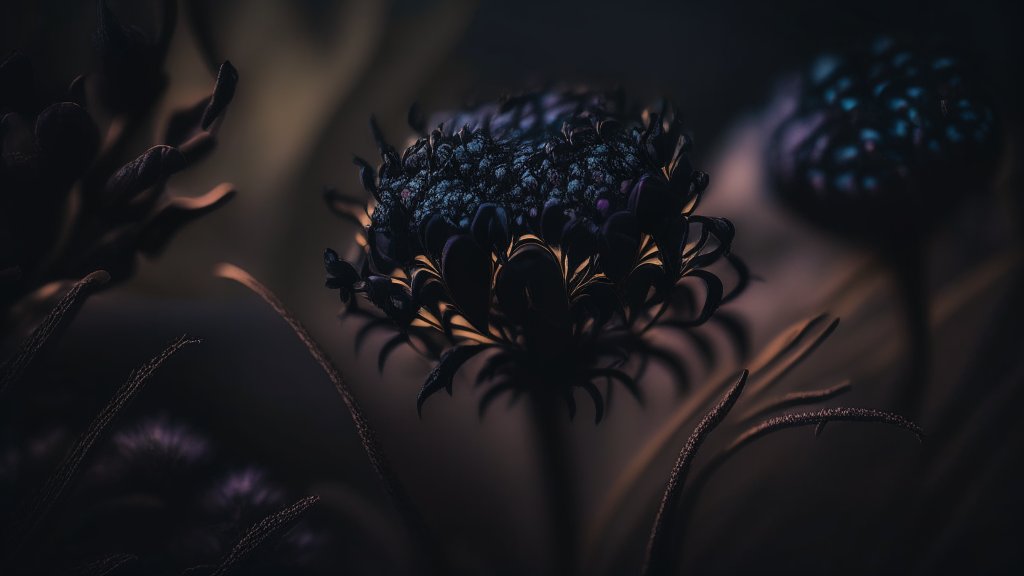 Dark Toned Macro of Mysterious Flowers with High Lighting