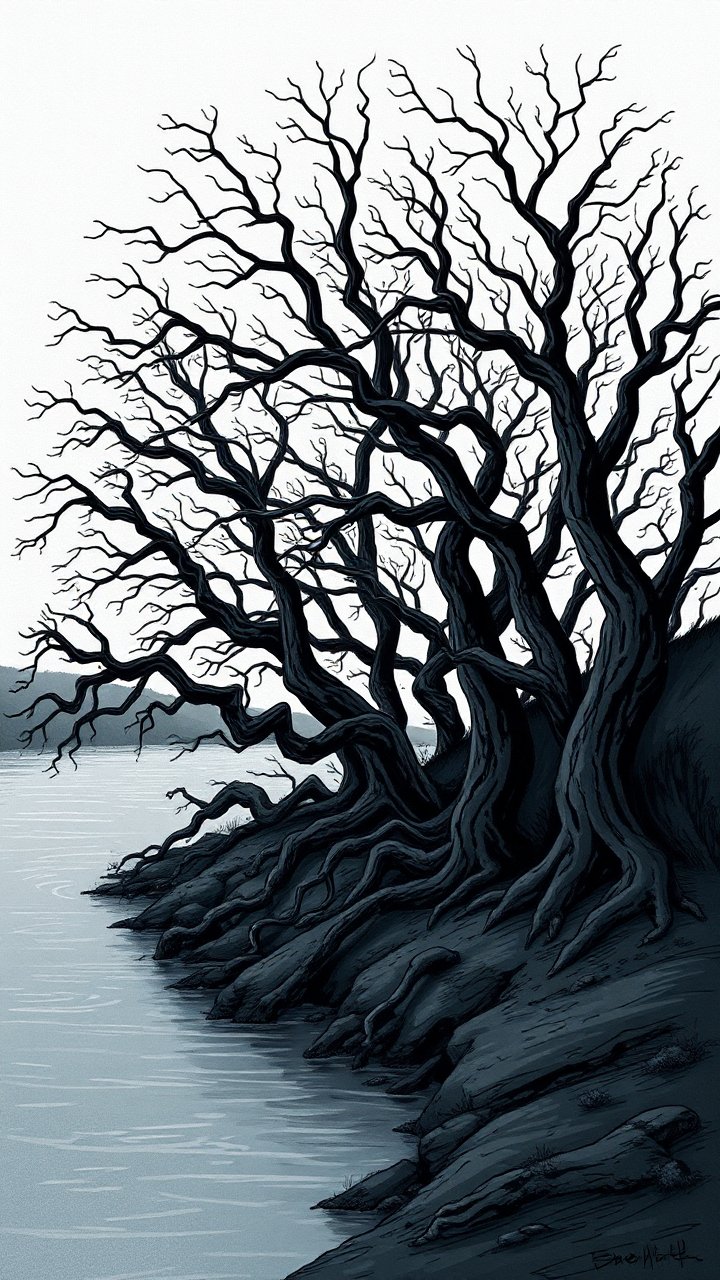 Dark Twisted Trees by the Water