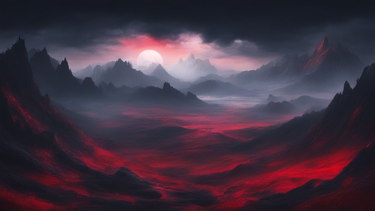 Dark Underworld Landscape with Red Glowing Terrain