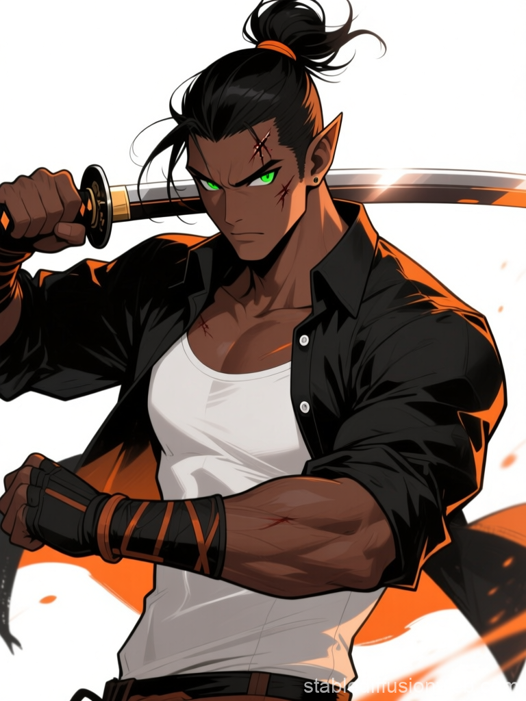 Dark Warrior Samurai with Intense Green Eyes