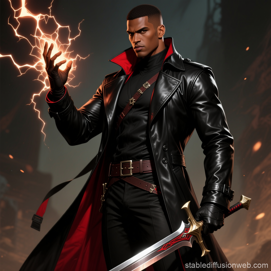 Dark Warrior with Lightning Magic and Enchanted Sword