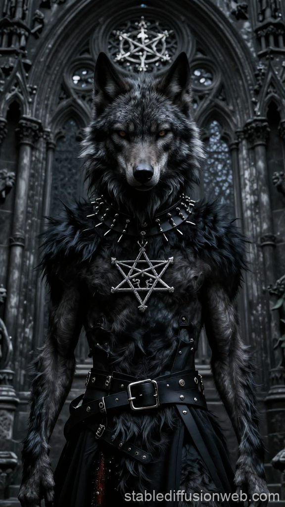 Dark Werewolf Warrior with Baphomet Symbol in Gothic Setting