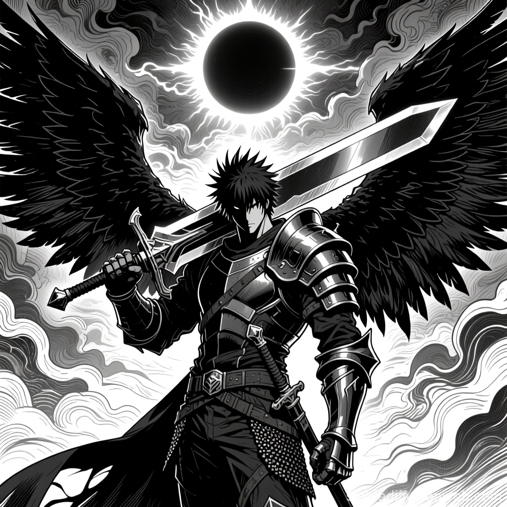 Dark Winged Warrior Under Solar Eclipse