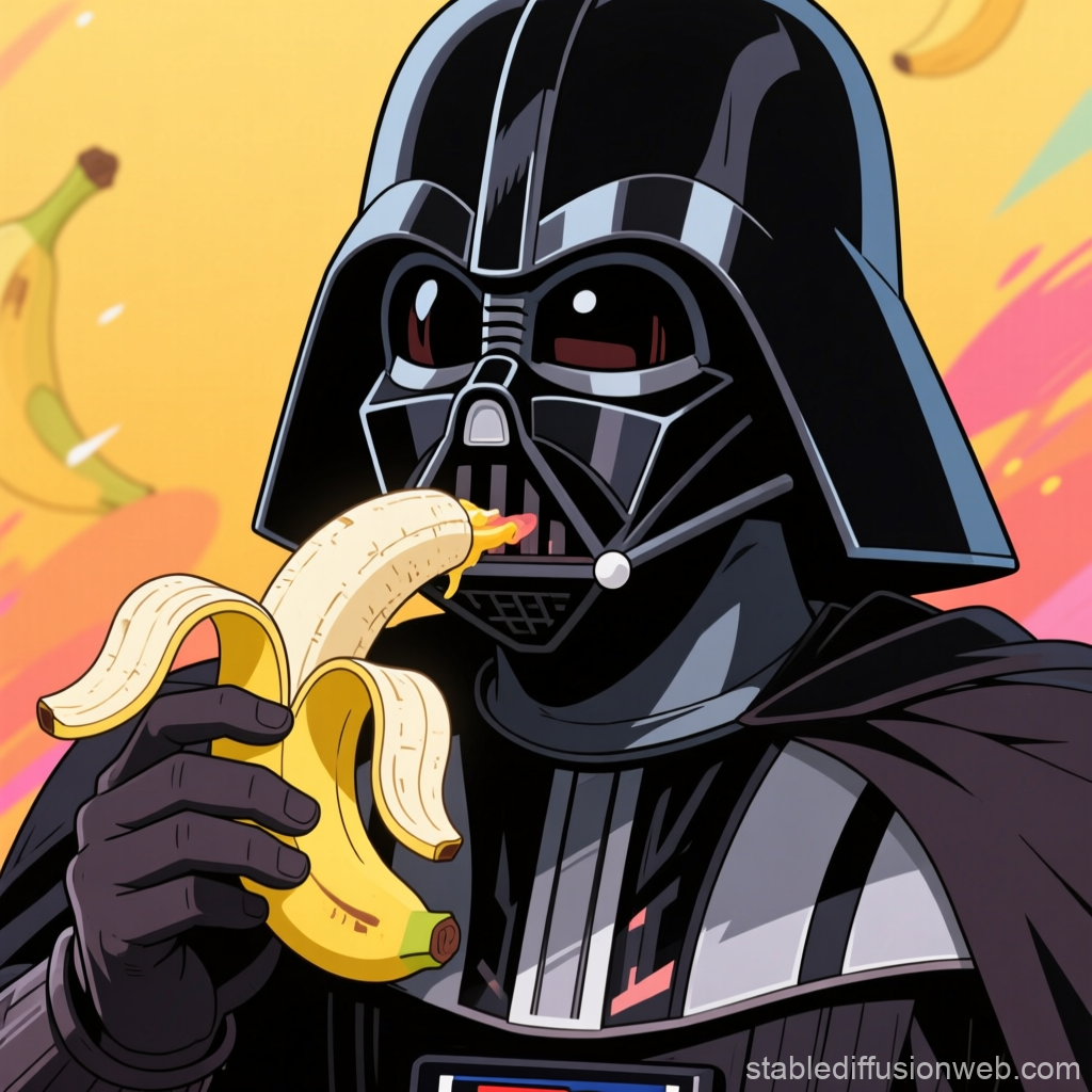 Darth Vader Eating a Banana in Anime Style