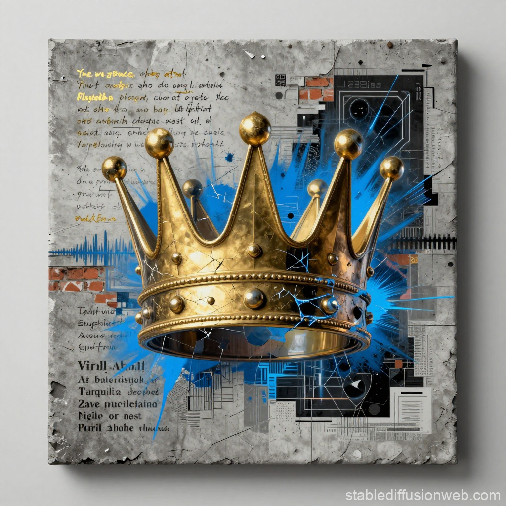 Deconstructed Golden Crown with Abstract Glitch Art