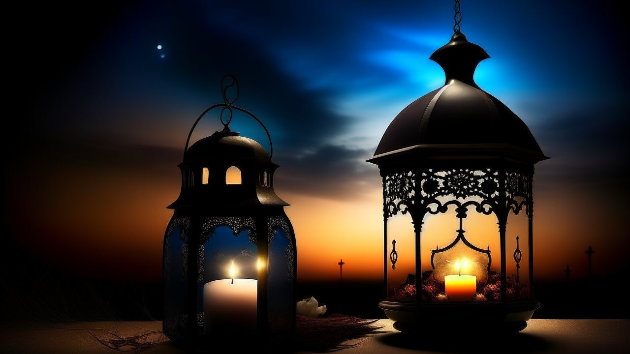 Decorative Lanterns with Candles at Dusk