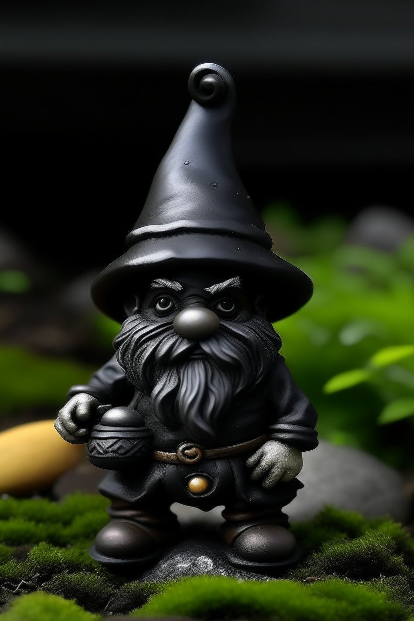 Deep Gnome Figurine with Coal Black Skin in Forest Setting