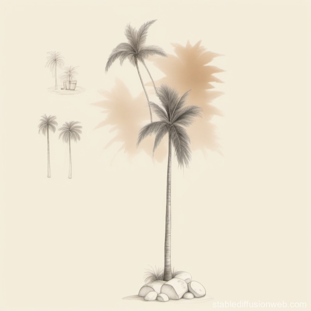 Delicate Pencil Sketches of Palm Trees with Soft Shadows