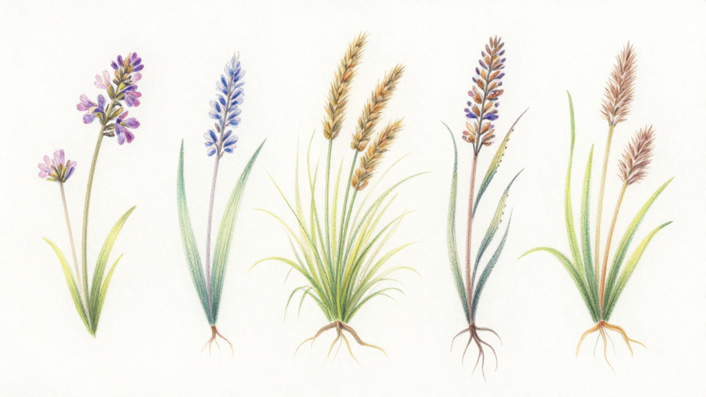 Delicate Prairie Grass and Wildflower Watercolor Study