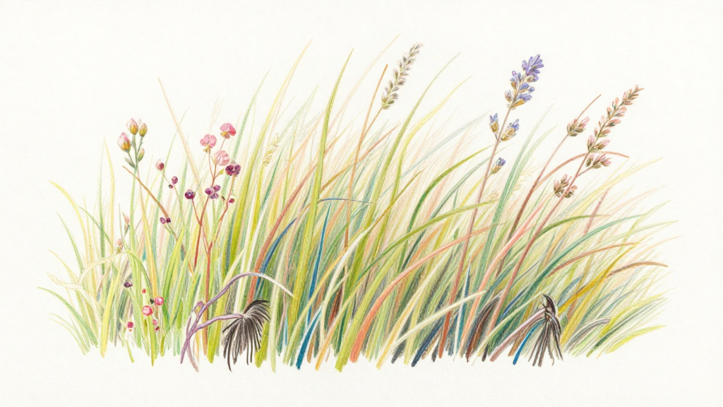 Delicate Prairie Grass and Wildflowers Painting