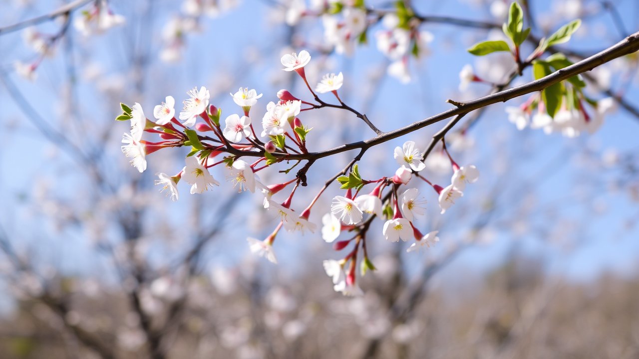 Delicate Spring Blossoms on Tree Branch