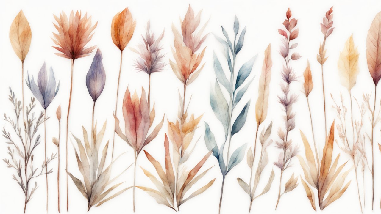 Delicate Watercolor Dried Plants in Soft Earth Tones