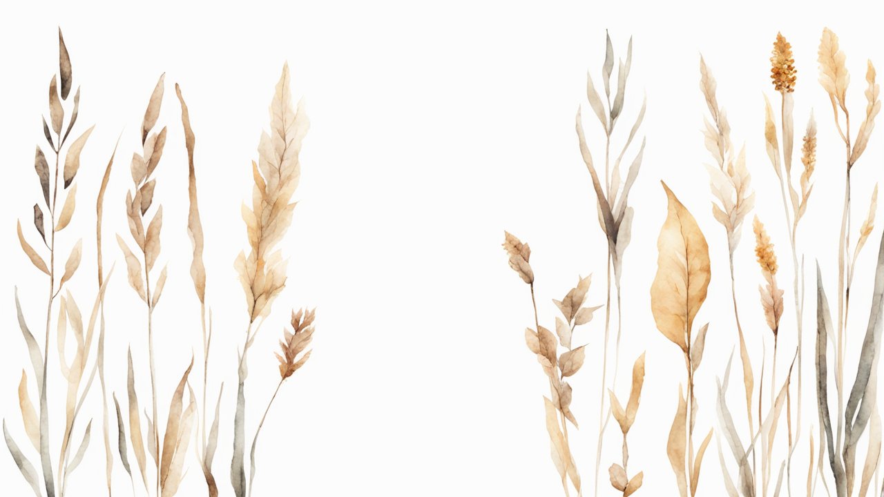 Delicate Watercolor Dried Plants on White Background