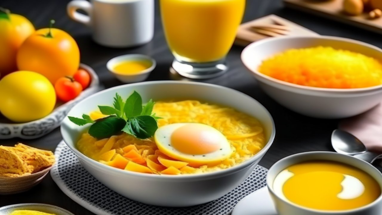Delicious Breakfast with Egg and Fresh Juice
