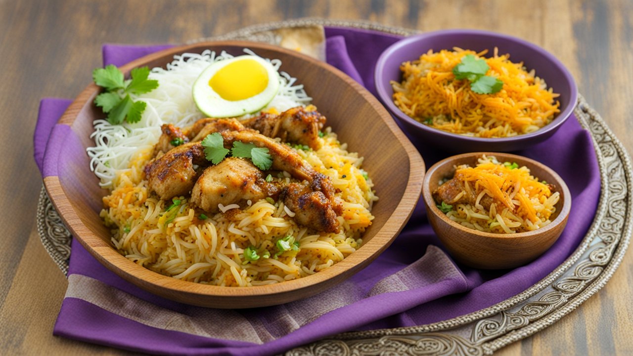 Delicious Chicken Biryani Served in Wooden Bowls