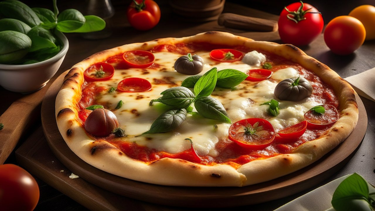 Delicious Margherita Pizza with Fresh Basil and Tomatoes