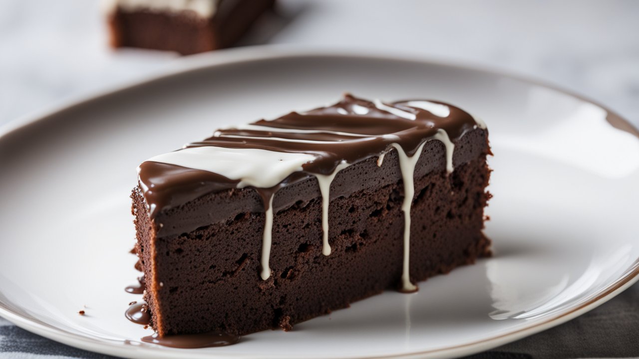 Delicious Slice of Chocolate Cake with Drizzled Icing