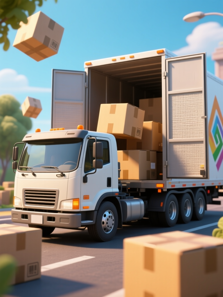 Delivery Truck Loading Boxes on a Sunny Day