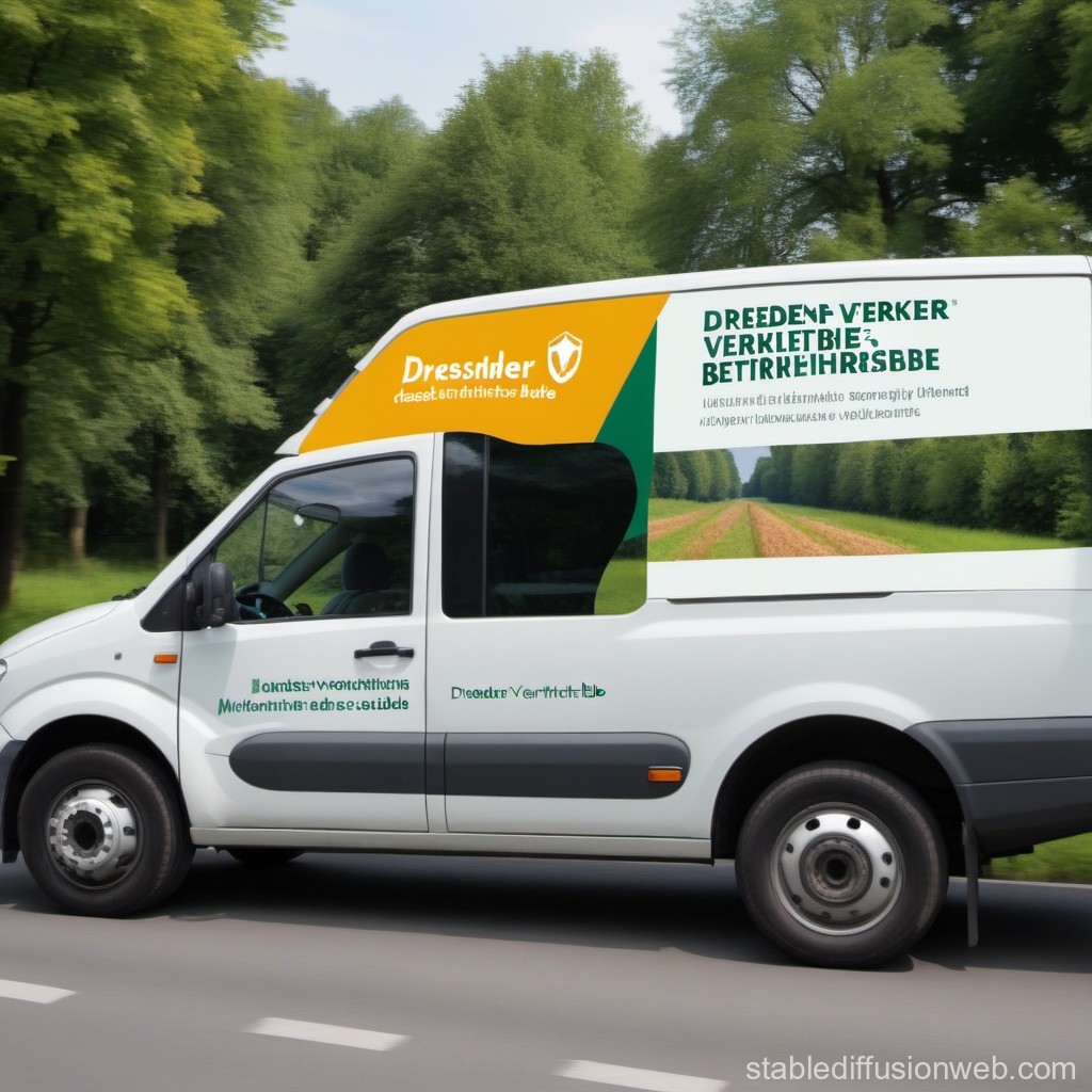 Delivery Van with Nature-Themed Branding on Road