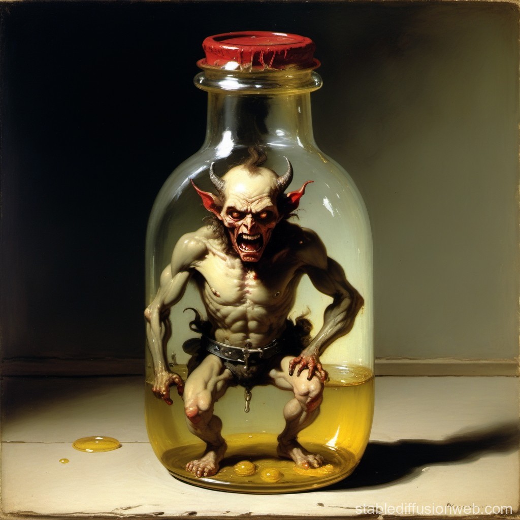 Demonic Creature Trapped in a Glass Bottle