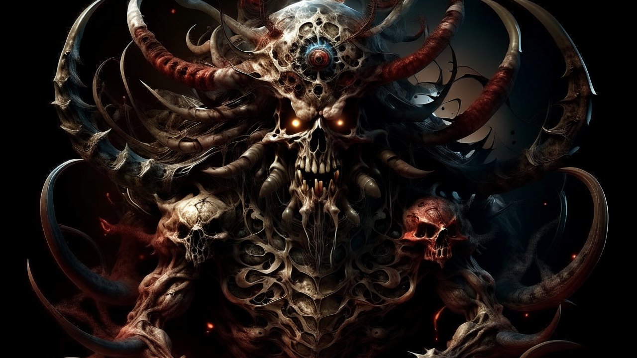 Demonic Skull Entity with Glowing Eyes and Horns