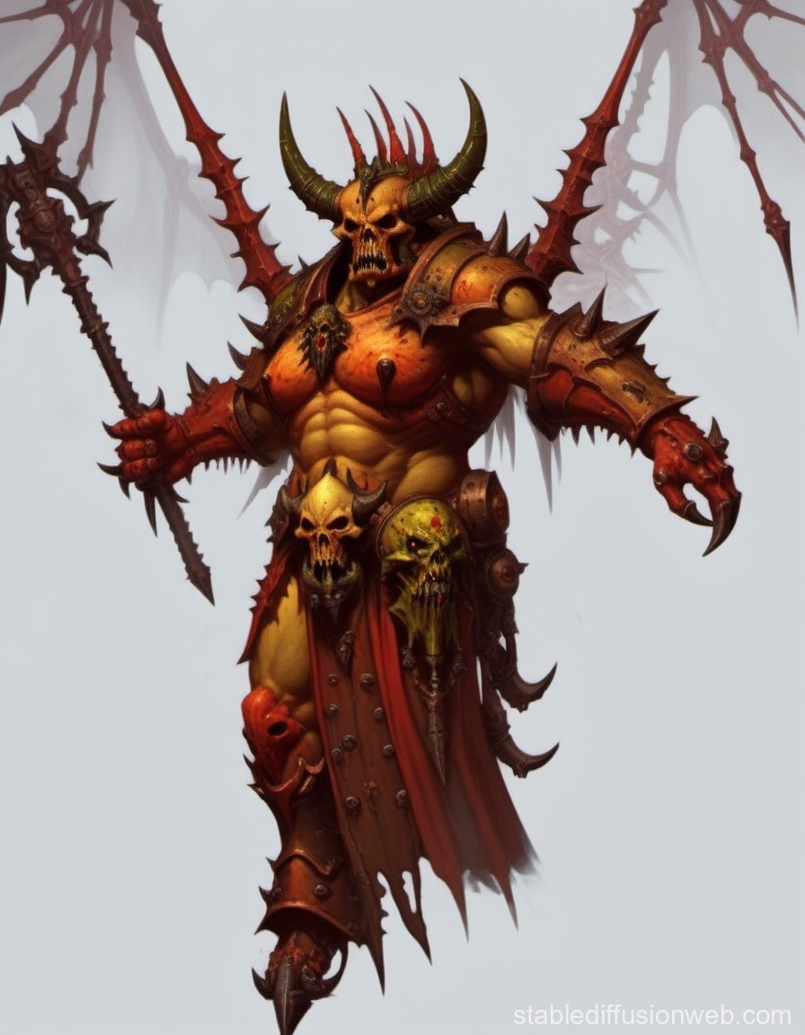 Demonic Warrior with Horned Skull Helmet and Spiked Armor