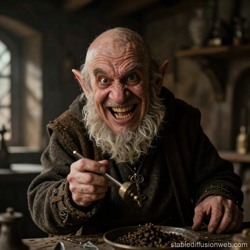 Deranged Dwarf Innkeeper with Mischievous Grin