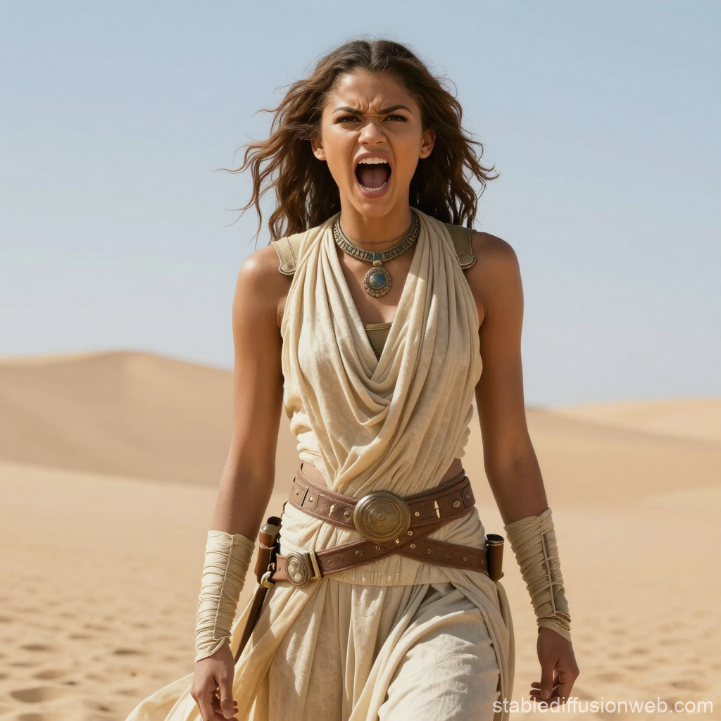 Desert Warrior Shouting in Sand Dunes