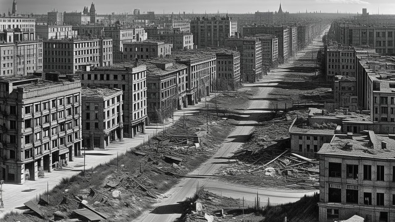 Desolate Abandoned Cityscape in Black and White