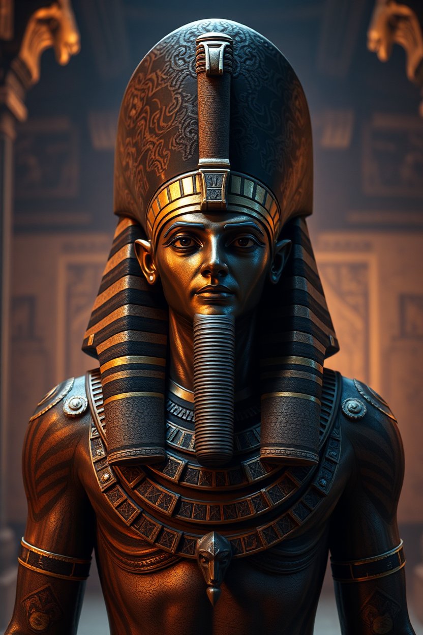 Detailed 3D Render of Ancient Egyptian Pharaoh Statue