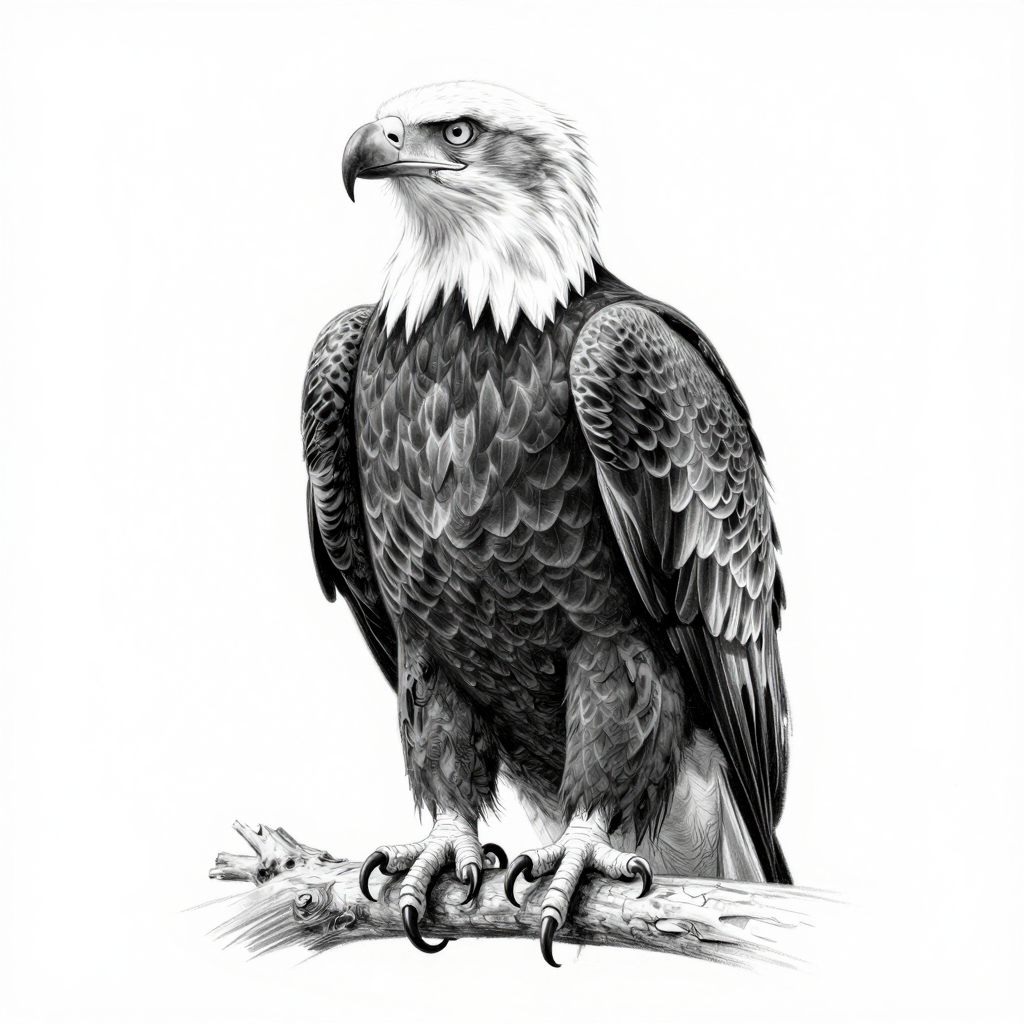 Detailed Black and White Bald Eagle Illustration